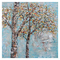 Tableau Peinture Abstraite Kuatéh 100x100 cm Arbres d'Automne avec Ciel Bleu Collage en Aluminium