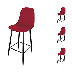 Mes Lot de 4 chaises de bar 42x47x108 cm en velours bordeaux - HYGGE