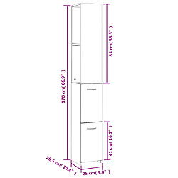 vidaXL Armoire de salle de bain noir 25x26,5x170 cm bois d'ingénierie pas cher