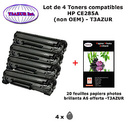 CE285A - Lot de 4 toners compatibles HP LaserJet Pro M1212, M1212nf ,M1214 +10 papiers photos A6 brillantes -T3AZUR 