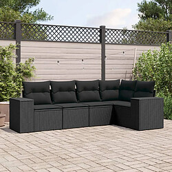 vidaXL Salon de jardin 5 pcs avec coussins noir résine tressée 