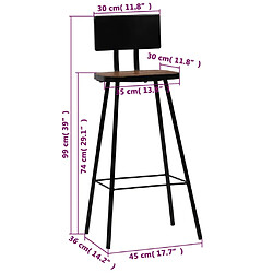 vidaXL Tabourets de bar lot de 2 bois massif de récupération pas cher