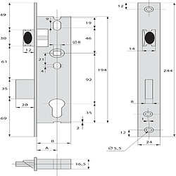 Serrure 1 point pour profil étroit pêne dormant demi-tour 36 mm - STREMLER - 2260.36.0