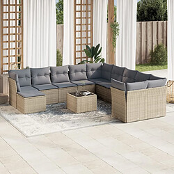 vidaXL Salon de jardin avec coussins 12 pcs beige résine tressée