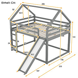 Acheter KOMHTOM Lits Superposés Enfant Toboggan et Échelle - Pin Massif - 140 X 200 cm - Gris - Sans Matelas