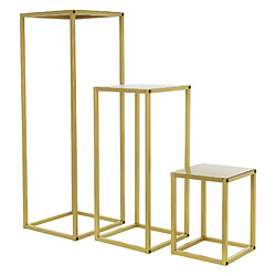 ML-Design Tabourets à Fleurs Set 3x, Métal Doré, 22x22x30 /26x26x60/30x30x90 cm, Colonnes de Fleurs, Supports de Plantes, Porte-fleurs Empilable, Tabourets pour Pots de Fleurs, Décoration Meuble Salon