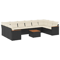 vidaXL Salon de jardin 11 pcs avec coussins noir résine tressée