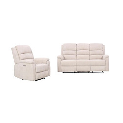 Vente-Unique Canapé 3 places et fauteuil relax électrique en tissu beige NEVERS