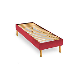 Mes Sommier en Kit 14 lattes nues, coutil tissu coton 90x190cm, coloris rouge 