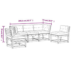 vidaXL Salon de jardin 5 pcs avec coussins blanc bois massif de pin pas cher