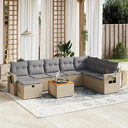 vidaXL Salon de jardin avec coussins 9pcs mélange beige résine tressée 