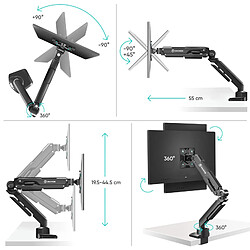 ONKRON Bras Articulé Écran PC 13 - 34 Pouces Ecran & Moniteur, Pied Ecran PC Gaz de 10 kg - Support Ecran Bureau VESA 75x75 & VESA 100x100/Bras Ordinateur Ecran Rotation Pivot Inclination G90-B Noir