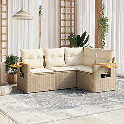 vidaXL Salon de jardin avec coussins 4 pcs beige résine tressée 