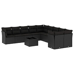 vidaXL Salon de jardin 11 pcs avec coussins noir résine tressée