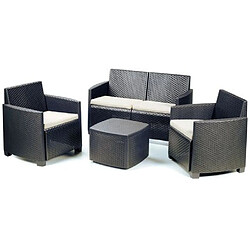 Alter Ensemble d'extérieur composé de : 2 fauteuils une place, 1 canapé deux places, 1 table conteneur, avec 4 coussins, Made in Italy, couleur anthracite
