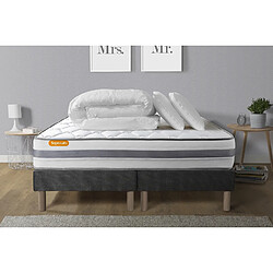 Septnuits Pack Memo Spring 160 x 200 cm GRIS Pack matelas 160x200 + double sommiers gris 80x200 Memo Spring Ressorts ensachés 3 zones MAXI épaisseur + Couette + 2 oreillers