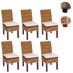 Mendler Lot de 6 chaises M69, banane tressée ~ pieds marrons, avec coussins