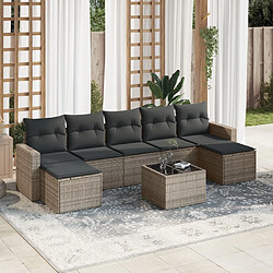 vidaXL Salon de jardin 8 pcs avec coussins gris résine tressée