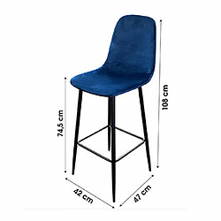 Mes Lot de 4 chaises de bar H74,5 cm en velours bleu foncé - HYGGE