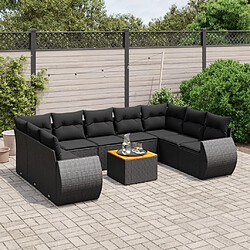 Maison Chic Salon de jardin 10 pcs avec coussins, Ensemble Tables et chaises d'extérieur noir résine tressée -GKD357883