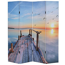 Mendler Paravent / cloison de séparation T234, 4 pans ~ motif coucher de soleil 180x160cm 