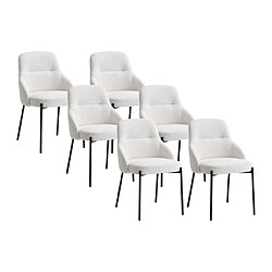 Vente-Unique Lot de 6 chaises en tissu bouclette et métal noir - Blanc - LIAMONA