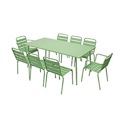 Avis Mes Ensemble table 180 cm + 6 chaises + 2 fauteuils en métal vert - BACA