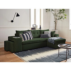 Bestmobilier California - canapé d'angle réversible convertible - avec coffre, tablette et poufs - en velours côtelé - 4 places California - canapé d'angle réversible convertible - avec coffre, tablette et poufs - en velours côtelé - 4 places - Vert