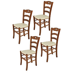 Tommychairs - Set 4 chaises Cuore pour la Cuisine et Bar, Structure en Bois Coleur Noix et Assise en Cuir Artificiel Ivoire