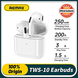 GUPBOO Remax Tws 10i Casque sans fil Bluetooth Casque avec micro Boîte de chargement Casque de musique Casque Son stéréo 3D pour téléphone intelligent 