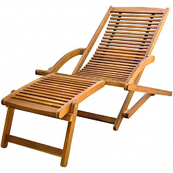 Helloshop26 Transat chaise longue bain de soleil lit de jardin terrasse meuble d'extérieur avec repose-pied bois d'acacia solide 02_0012568 