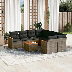 Maison Chic Ensemble Tables et chaises d'extérieur 9 pcs avec coussins,Salon de jardin gris résine tressée -GKD181316