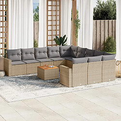 vidaXL Salon de jardin et coussins 12 pcs mélange beige résine tressée 