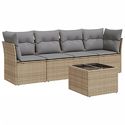 vidaXL Salon de jardin avec coussins 5 pcs beige résine tressée