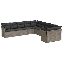 vidaXL Salon de jardin avec coussins 10 pcs gris résine tressée