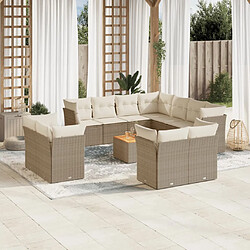 vidaXL Salon de jardin avec coussins 12 pcs beige résine tressée