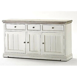 Pegane Buffet en pin massif blanc vintage - Longueur 165 x Hauteur 90 x Profondeur 47 cm 