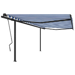 Maison Chic Auvent manuel rétractable,Store manuel de porte avec poteaux 4x3 m Bleu et blanc -GKD40833