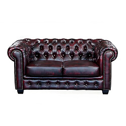 Vente-Unique Canapé chesterfield 2 places BRENTON 100% cuir de buffle - Bordeaux