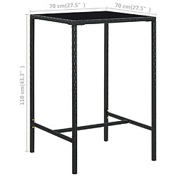 vidaXL Table de bar de jardin Noir 70x70x110cm Résine tressée et verre pas cher