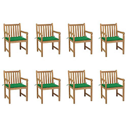 Maison Chic Lot de 8 Chaises de jardin,Fauteuil d'extérieur avec coussins vert Bois de teck massif -MN63224