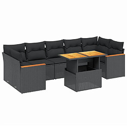 vidaXL Salon de jardin 8 pcs avec coussins noir résine tressée