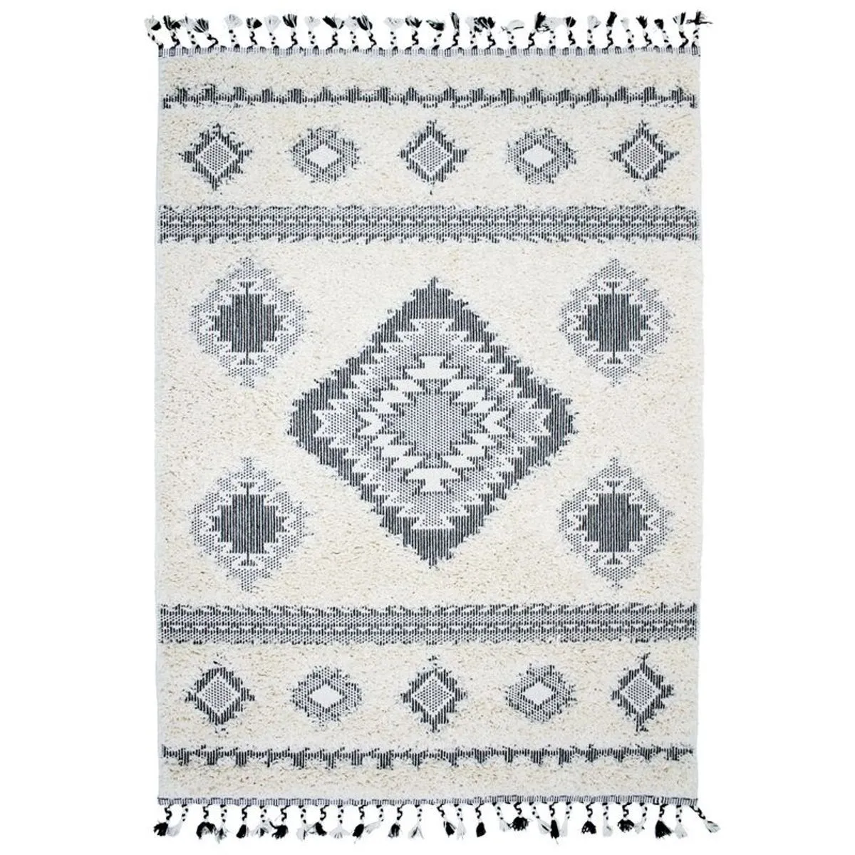 Thedecofactory BERBÈRE TRIBAL LOSANGES - Tapis à reliefs losanges crème 120x170