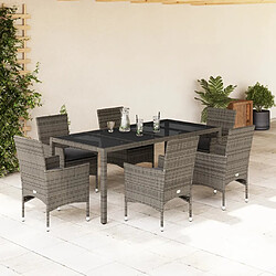 vidaXL Ensemble à manger de jardin et coussins 7 pcs gris rotin verre 