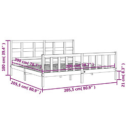 vidaXL Cadre de lit avec tête de lit noir 200x200 cm bois massif pas cher