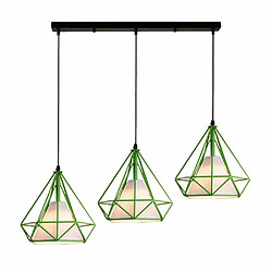 Stoex Suspension Luminaire Industrielle forme Diamant 25cm Contemporain, Lustre Abat-jour en Barre 3 Lamps E27 Vert 