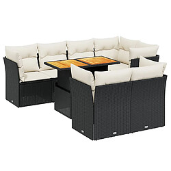 vidaXL Salon de jardin 8 pcs avec coussins noir résine tressée