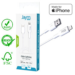 Jaym Câble de Charge et Synchronisation de donnée USB vers Lightning MFI 2,4A 2M Blanc pas cher