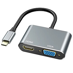 Adaptateur vidéo iLike HD4 2in1 - Convertisseur de USB-C vers moniteur Hdmi 4K 30Hz / VGA Argent 