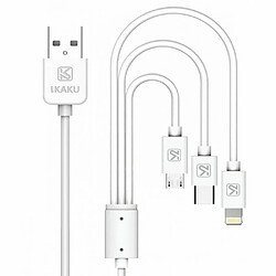 iKaku KSC-078 Câble de chargement 3en1 Type-C / Lightning / Micro USB 1m Blanc 